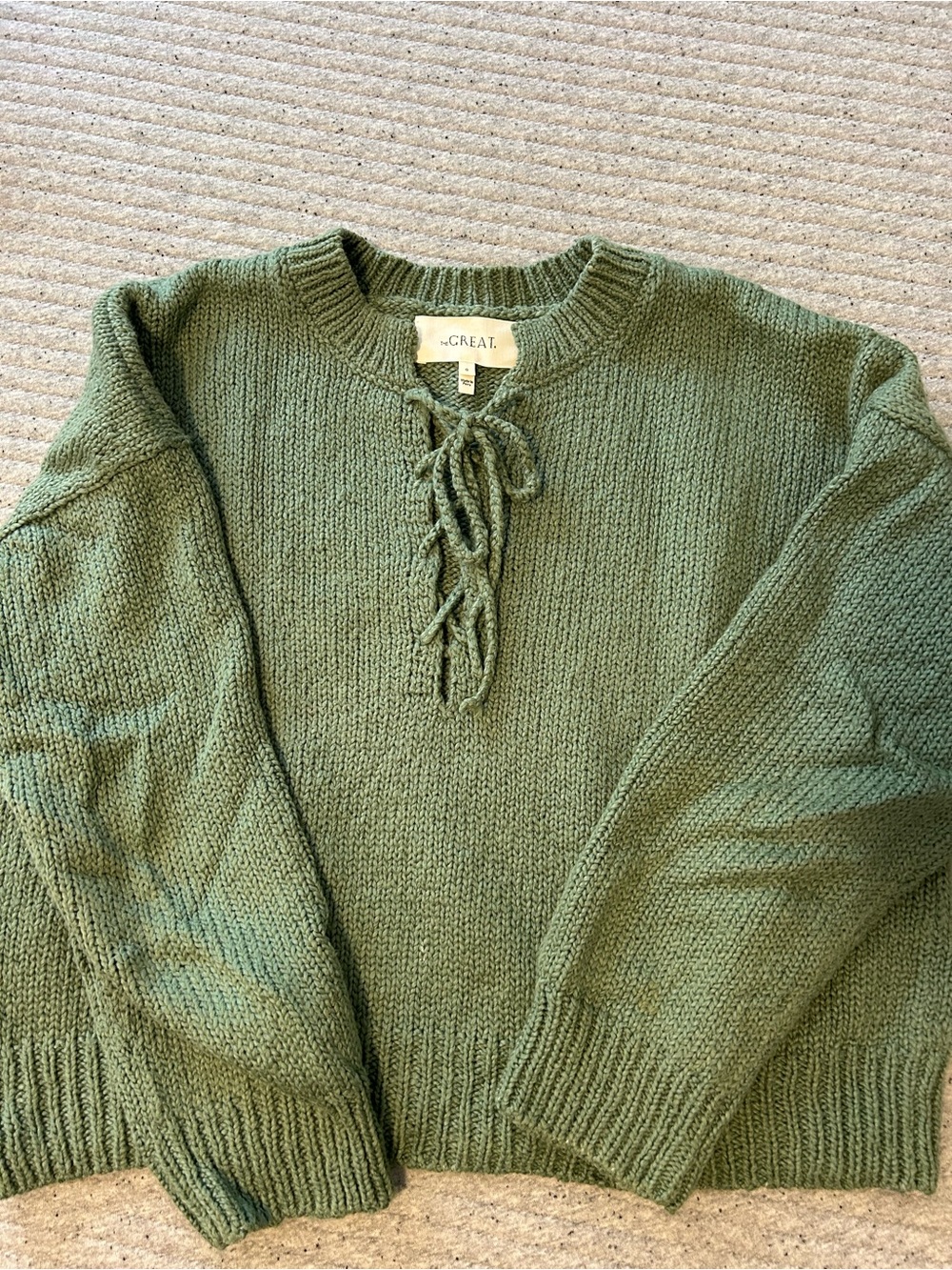 THE GREAT. Olive Lace-Up Crewneck Sweater